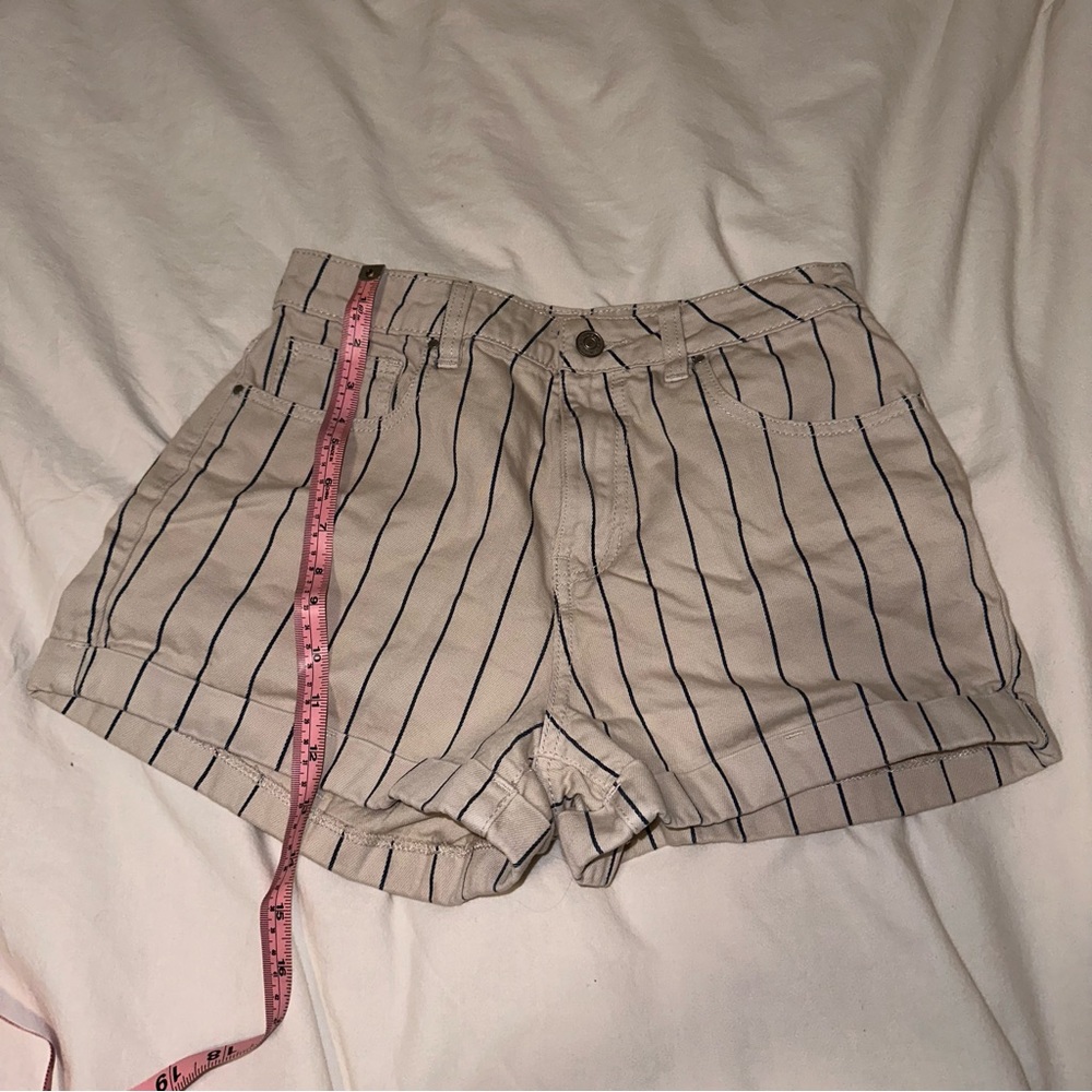 Blue striped denim shorts